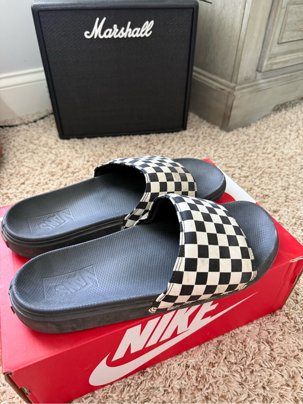 Vans Men’s Checkerboard Slide Sandals - Black and White